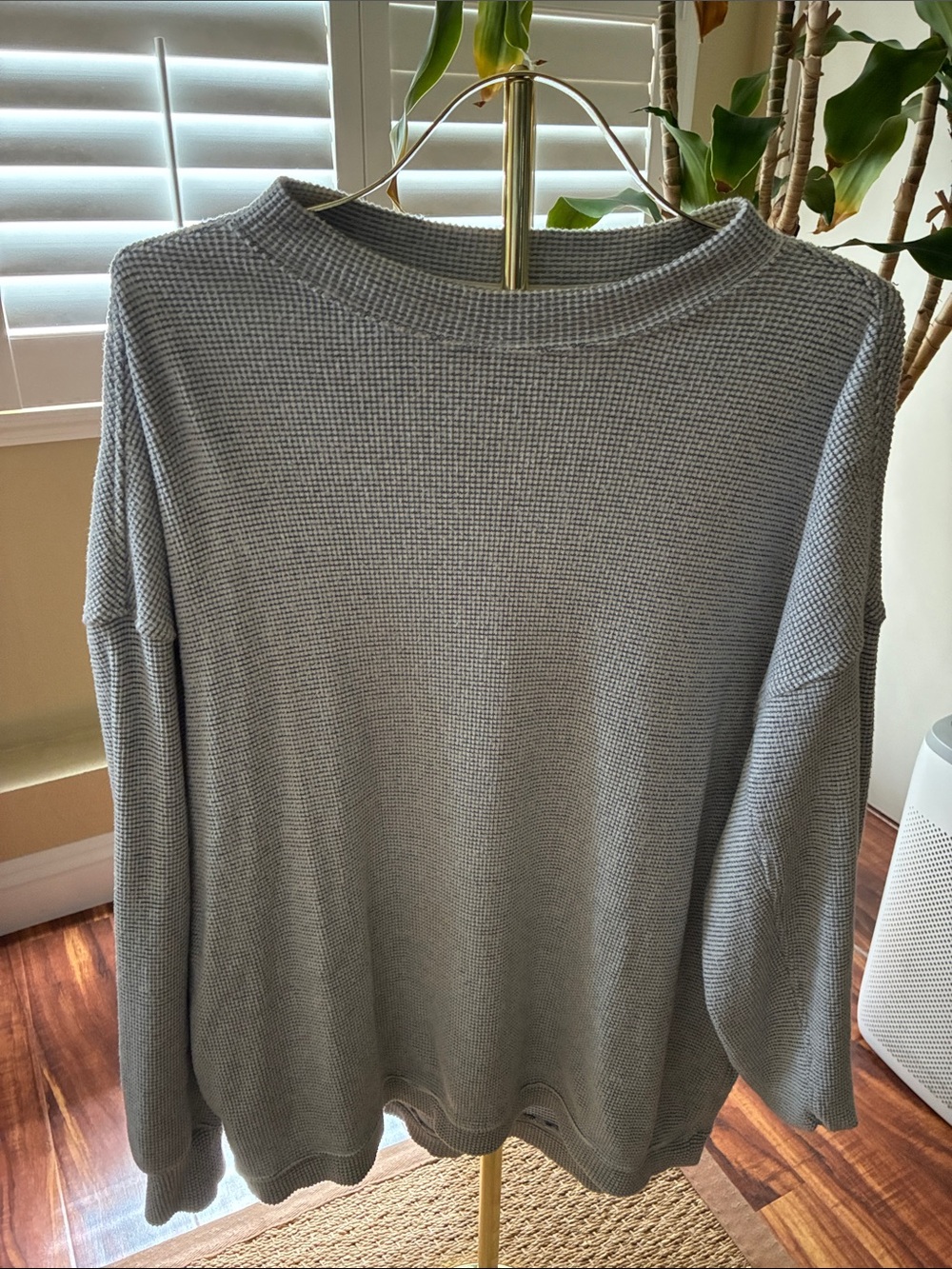aerie Light Heather Gray Waffle Crewneck Sweater